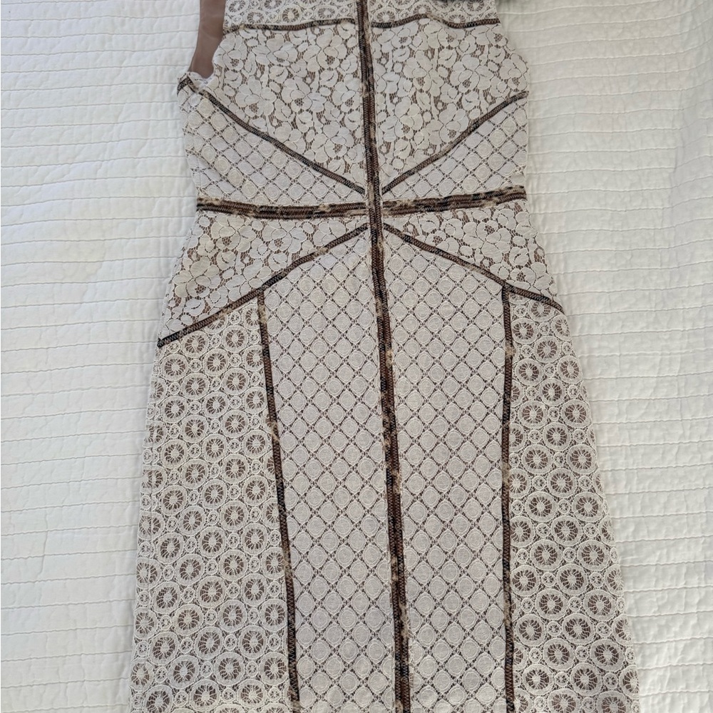 BCBGMaxAzria Cream and Brown Geometric Maxi Dress